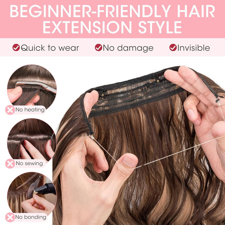 Silk-co Haarverlängerung mit Gummiband, Einstellbar Secrets Haarteil Synthetik, Extensions mit Schnu