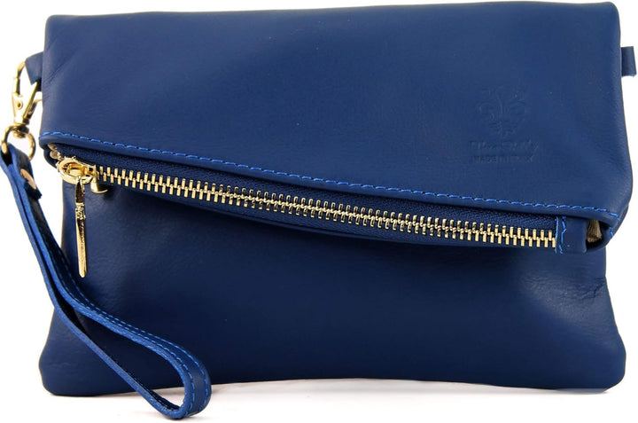 modamoda de - T95 - ital Umhängetasche aus Nappaleder Mini Blau, Blau