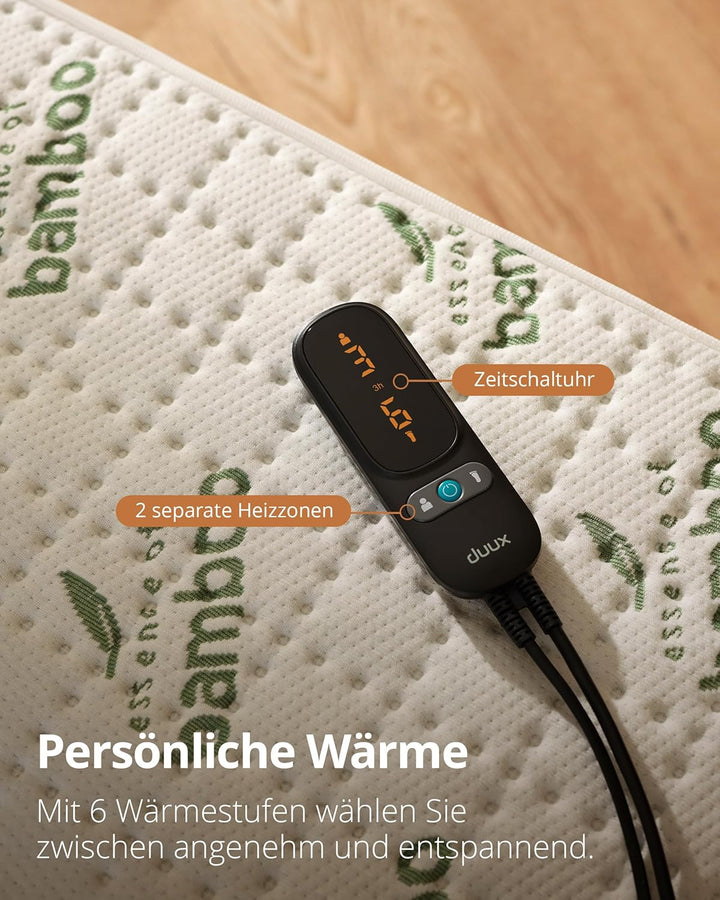 Duux Snooze Bamboo Elektrische Unterdecke – Bambus Decklack – 6 Heizstufen & Timer – 2 Zonen für Kör