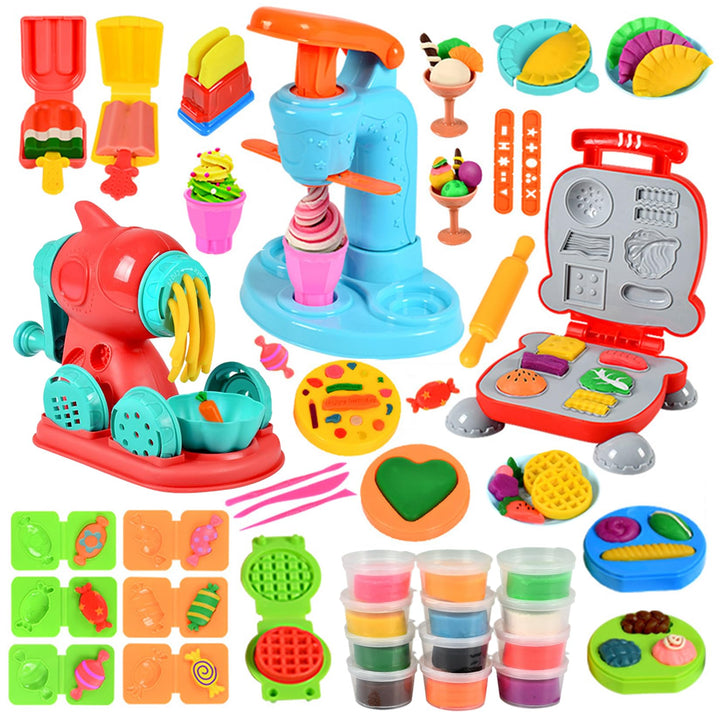 Knete Zubehör Set für Kinder 51 Stück DIY Knete Knetwerkzeug Burgermaschine Nudelmaschine Eismaschin