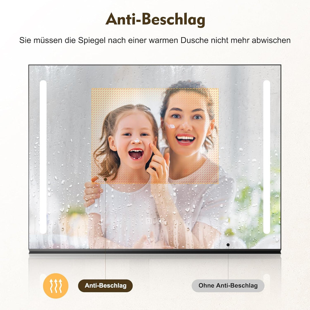 SONNI Badezimmerspiegel mit Beleuchtung 80x60 cm, LED Badspiegel mit Ablage 80cm, 3 einstellbare Lic