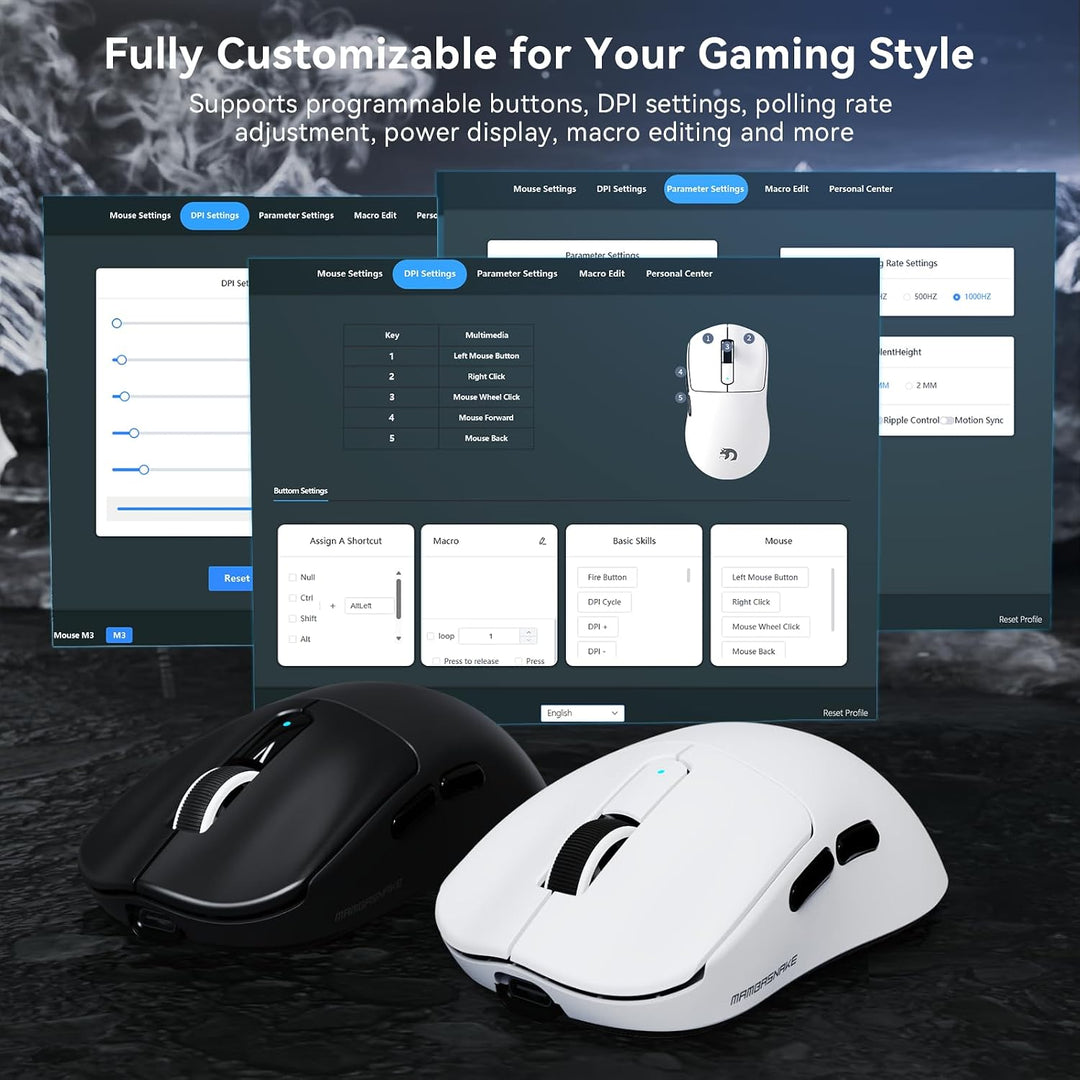 MAMBASNAKE M3 39g SUPERLEICHTE Kabellose Gaming-Maus mit Spiralkabel, PixArt PAW3395PRO-Sensor, Bis