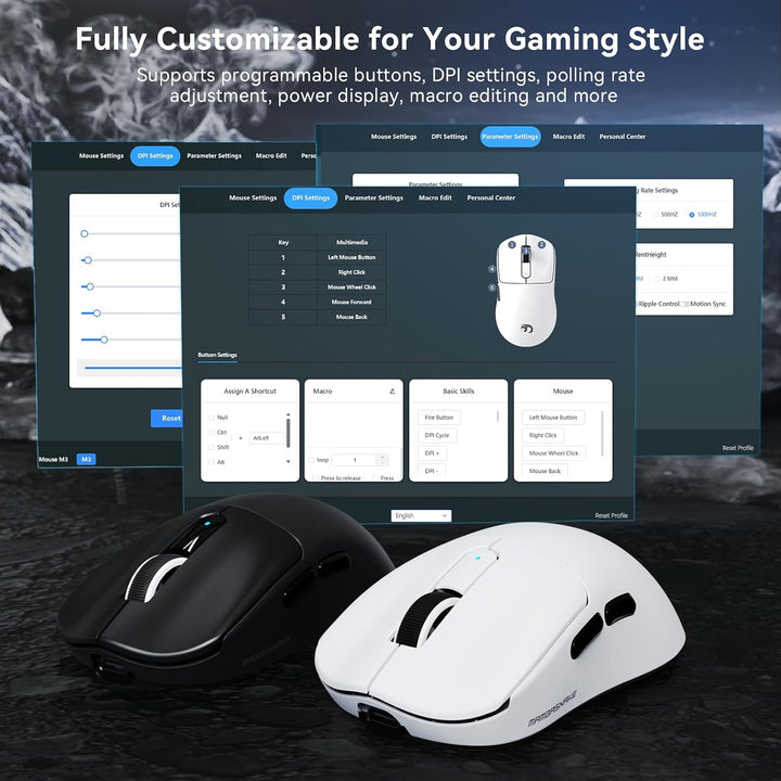 MAMBASNAKE M3 39g SUPERLEICHTE Kabellose Gaming-Maus mit Spiralkabel, PixArt PAW3395PRO-Sensor, Bis