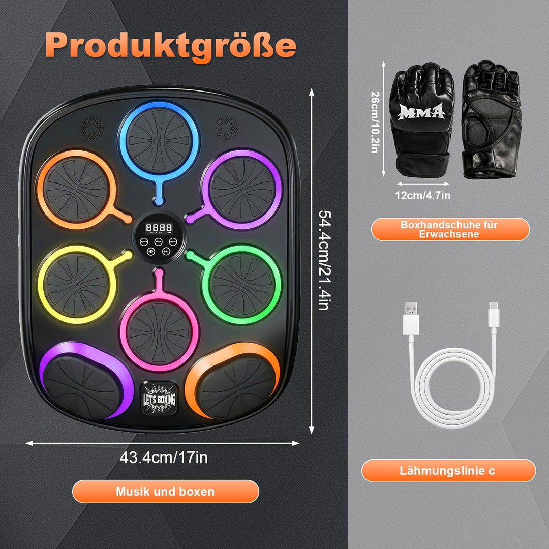 Musikboxmaschine mit Handschuhen, Wandmontage Smart Punching Target mit Bluetooth, 9 Musik-/Lichtmod