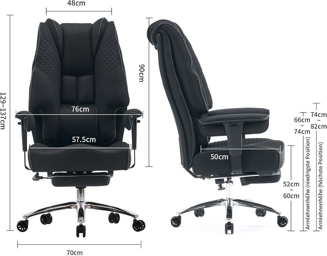 EXCEBET Schwerlast Bürostuhl 180kg - Ergonomischer Netzstuhl mit 14cm Taschenfederkern, Atmungsaktiv