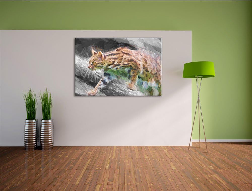 stolzierende kleine Marmorkatze schwarz/weiss Deluxe Format: 100x70 cm auf Leinwand, XXL riesige Bil