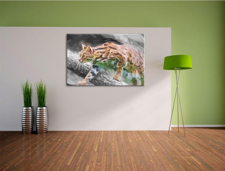 stolzierende kleine Marmorkatze schwarz/weiss Deluxe Format: 100x70 cm auf Leinwand, XXL riesige Bil