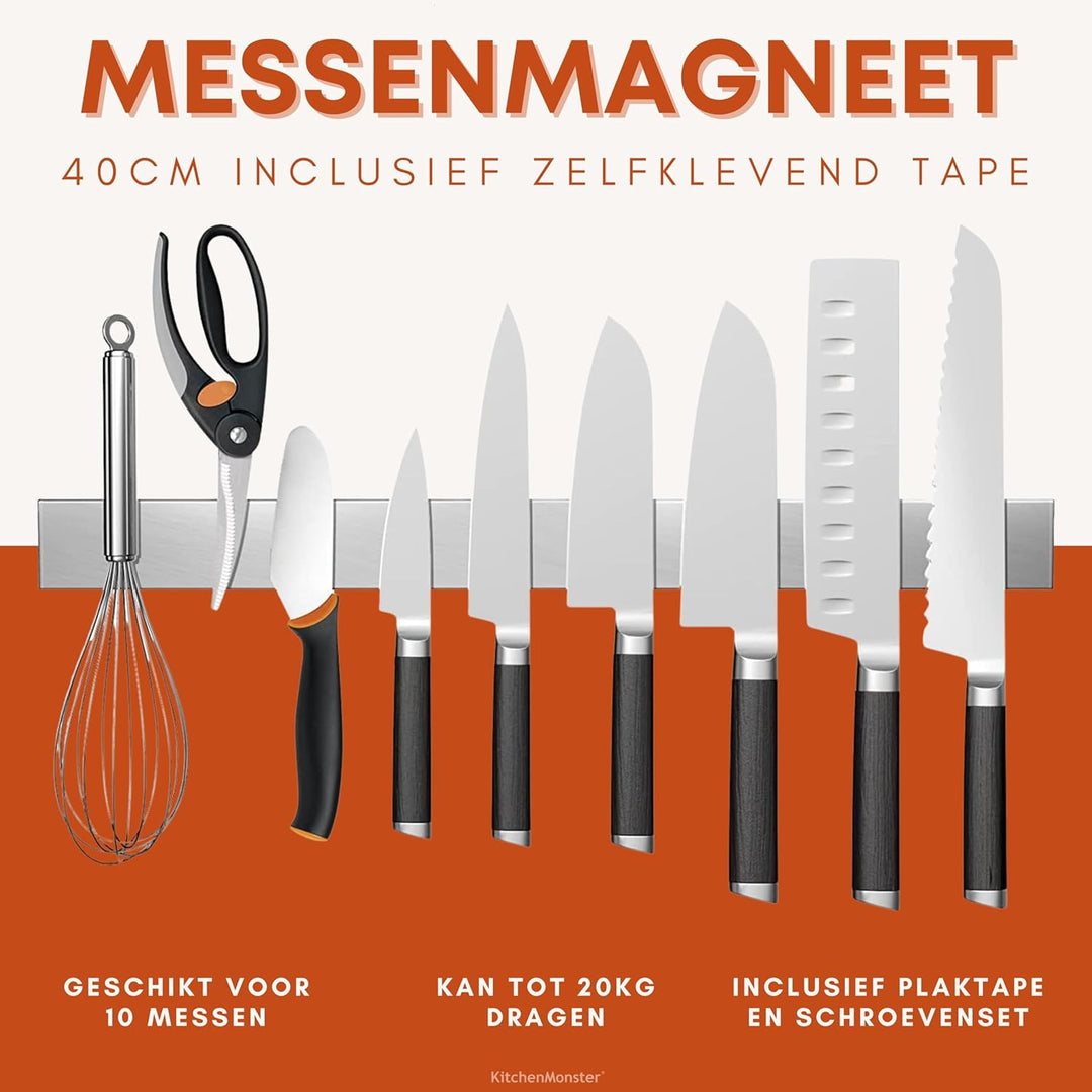 KitchenMonster® Magnetleiste Messer 40 cm - Messerhalter Magnetisch Inclusive Klebeband Tape (3M) un