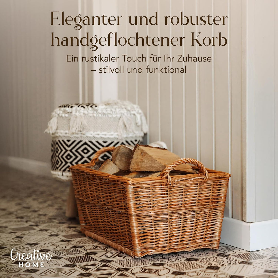 Creative Home Kaminholzkorb Weide Holzkorb für Kaminholz | 47 x 33 x 30 cm | Brennholzkorb Feuerholz