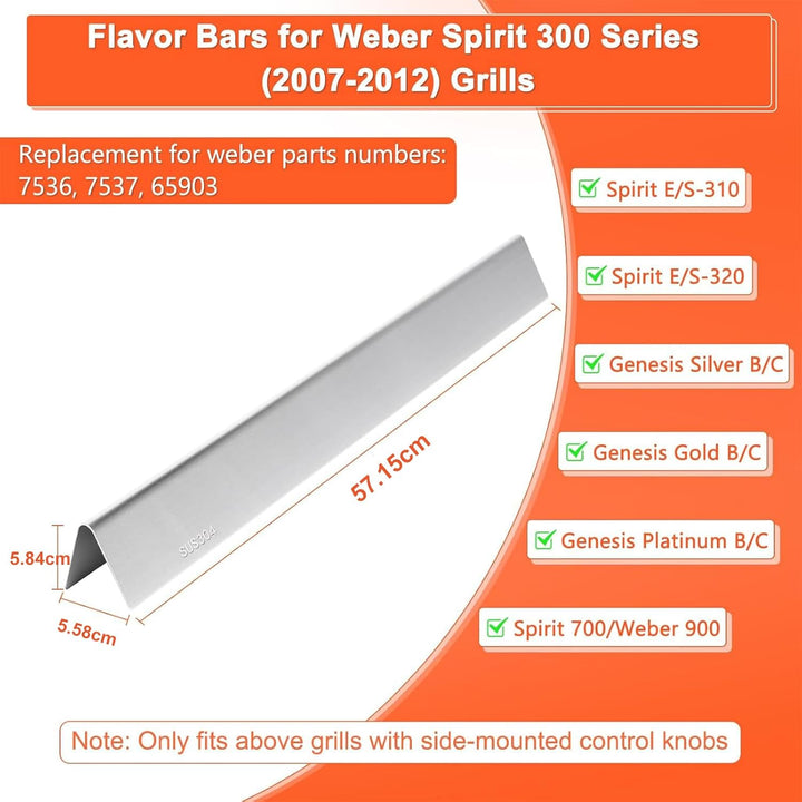 GFTIME 57cm Flavorizer Bars 7537 für Weber Spirit E310/320 (2007-2012) mit seitlichen Bedienknöpfen,