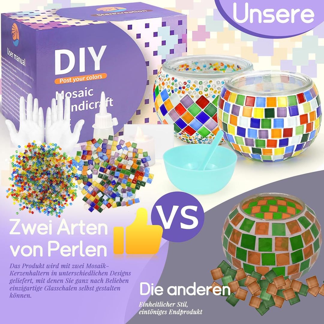 DNGH Glasmosaik Bastelset Kinder Erwachsene Mosaikherstellung Bastelset Glasmosaik-Kerzenhalter-Kit,