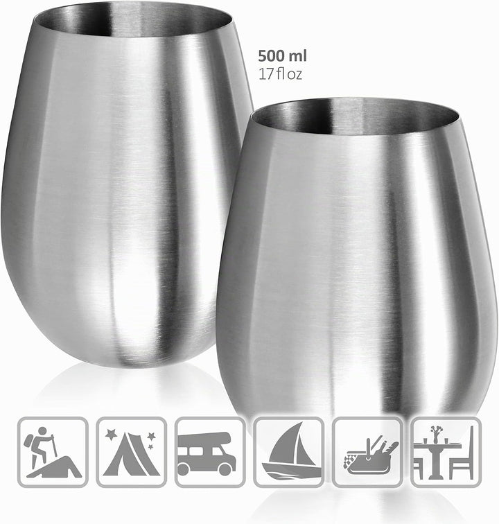 COM-FOUR® 4x Weinglas aus Edelstahl - Weinbecher 500 ml für Reisen - Edelstahl-Becher To Go - Stiell