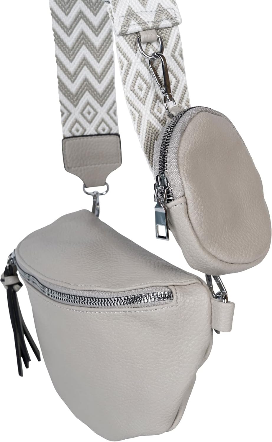 styleBREAKER Damen Halbmond Crossbody Schultertaschen Set 2-Teilig, Schultergurt mit Zick-Zack Raute