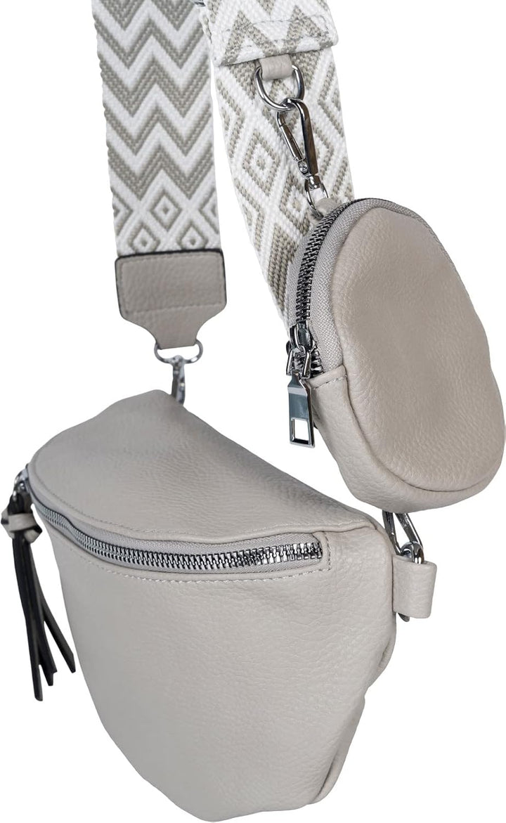 styleBREAKER Damen Halbmond Crossbody Schultertaschen Set 2-Teilig, Schultergurt mit Zick-Zack Raute