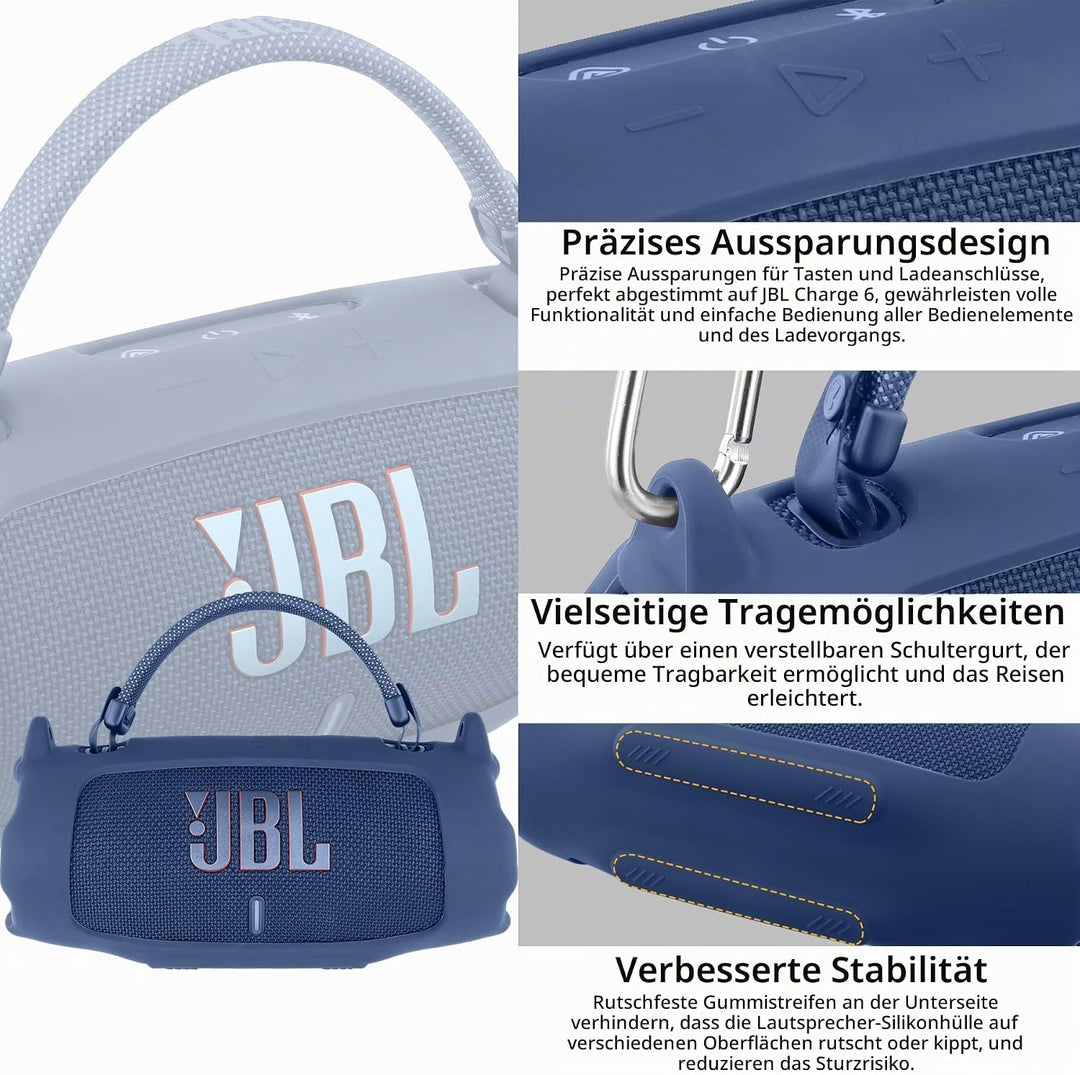 Khanka für JBL Charge 6 Silikon-Schutzhülle mit abnehmbarem Schultergurt &amp; Utility-Haken, Flexible w