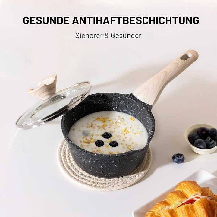 Kordisen Saucenpfannen-Set mit Deckel, 1,5 l & 2,5 Qt Antihaft-Kochtöpfe mit Ausgiesser, leicht zu r