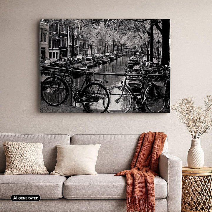 Bilder auf Leinwand 100x70cm Leinwandbild mit Rahmen Holland Kanal Gross Wanddeko Bild Schlafzimmer