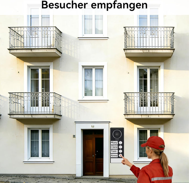 Video Türsprechanlage für 4 Familienhaus, 2-Draht, 4X 7 Zoll Monitor &amp; App - Smarte Video Türklingel