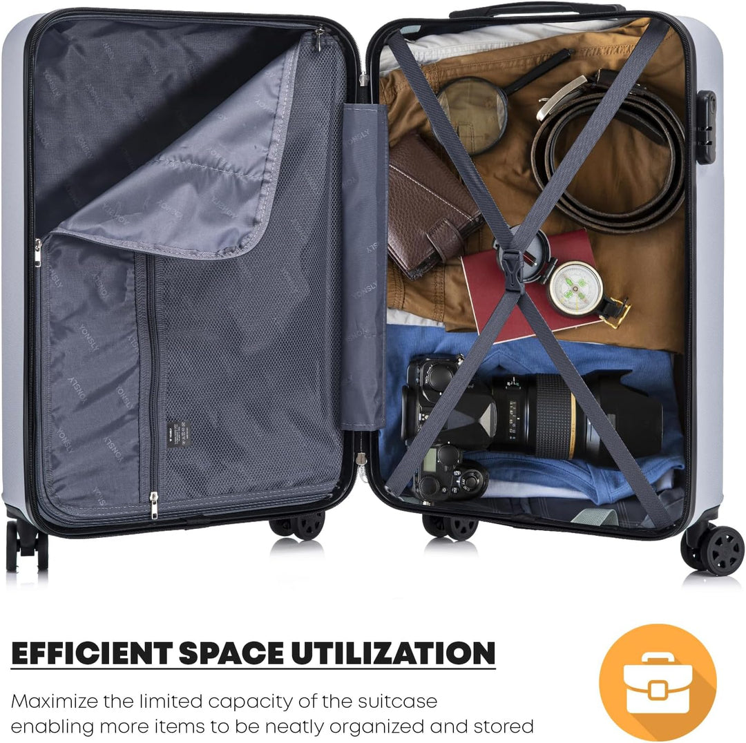Koffer Suitcase S Silber, Trolley Reisekoffer, Kabinenkoffer Rollkoffer Handgepäck mit 4 Rollen 360°