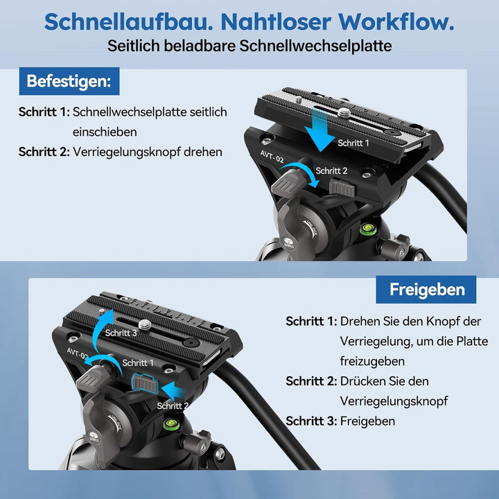 SIRUI AVT-02 Professionelles Video-Stativ mit 360° Fluidkopf – Schwerlast-Stativ, 190cm Höhe, inkl.