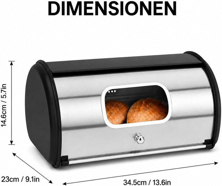 Brotkasten Metall Brotbox mit Sichtfenster Brot Aufbewahrungsbox 35.5x23x14.5 cm Brotaufbewahrung fü