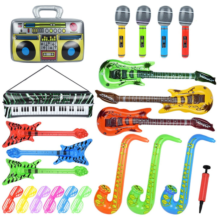 Aufblasbare Instrumente Set 22 Stücke, Aufblasbare Gitarre für Kinder, Musikinstrumente Zubehör Aufb