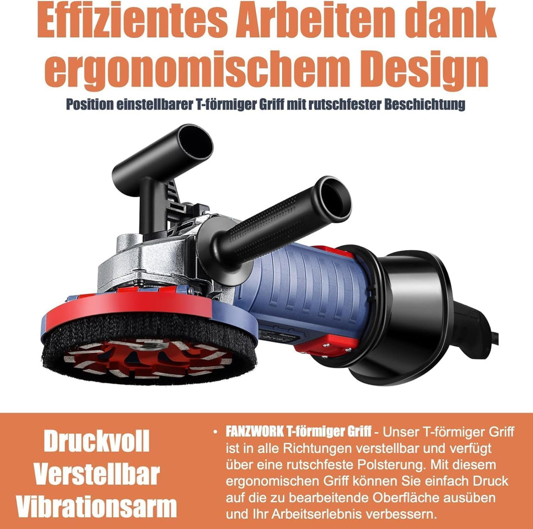 FANZWORK 1500W Betonschleifer Betonfräse Set, Drehzahlregelbar, inkl. Premium 125mm Diamantschleifto