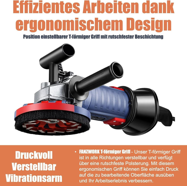 FANZWORK 1500W Betonschleifer Betonfräse Set, Drehzahlregelbar, inkl. Premium 125mm Diamantschleifto