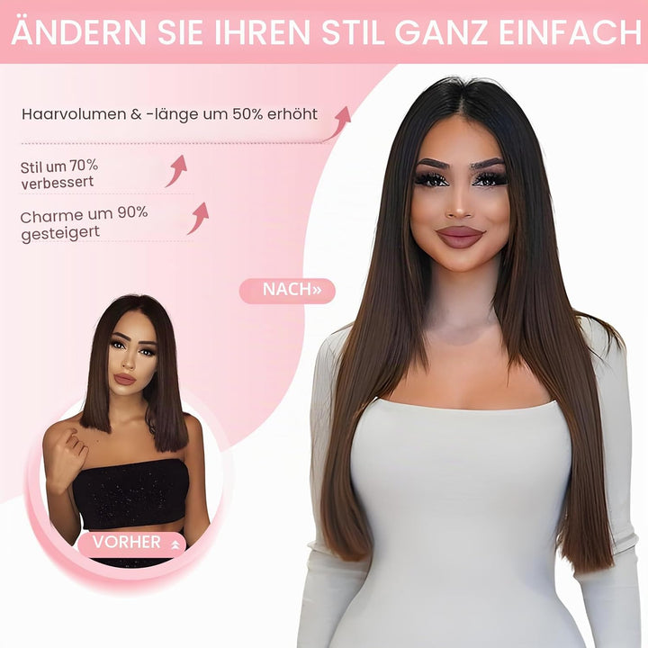 Silk-co Haarverlängerung mit Gummiband, Glatte Extensions mit Draht und Clips, Einstellbar Secrets H