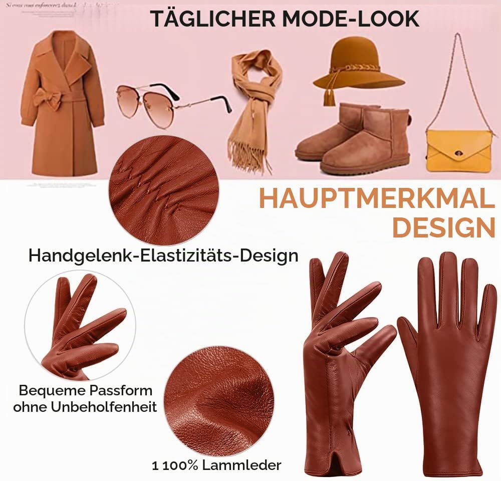 MGGM collection Damen Lederhandschuhe Kaschmir gefüttert, XXL R&amp;