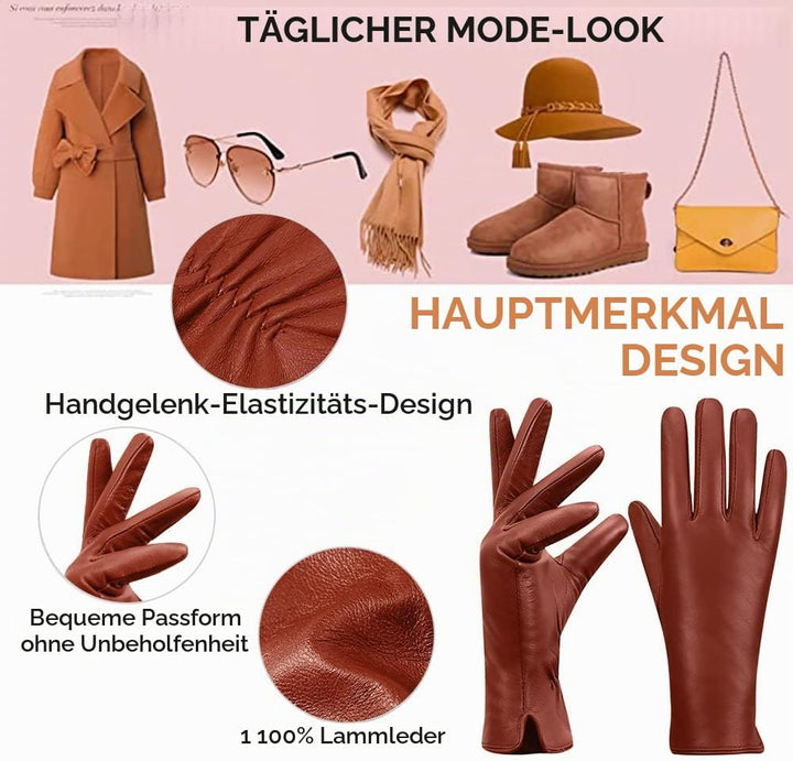MGGMOKAY Damen Lederhandschuhe Kaschmir gefüttert XL Rötlich-braun(thouchscreen), XL R&amp;
