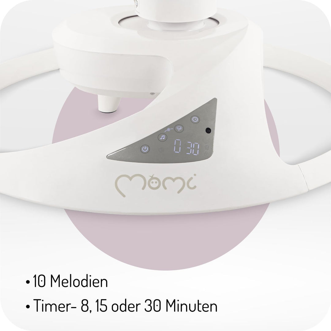 MoMi Babywippe PEARL für Babys bis 9 kg, 360° drehbarer Sitz, LED-Panel, Bluetooth, Fernbedienung, B
