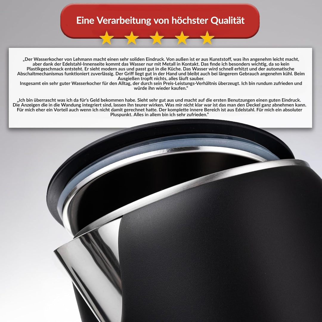 Lehmann Edelstahl Wasserkocher mit Temperaturhaltung, 1,7 Liter, Temperaturkontrolle 45-100℃, Edelst