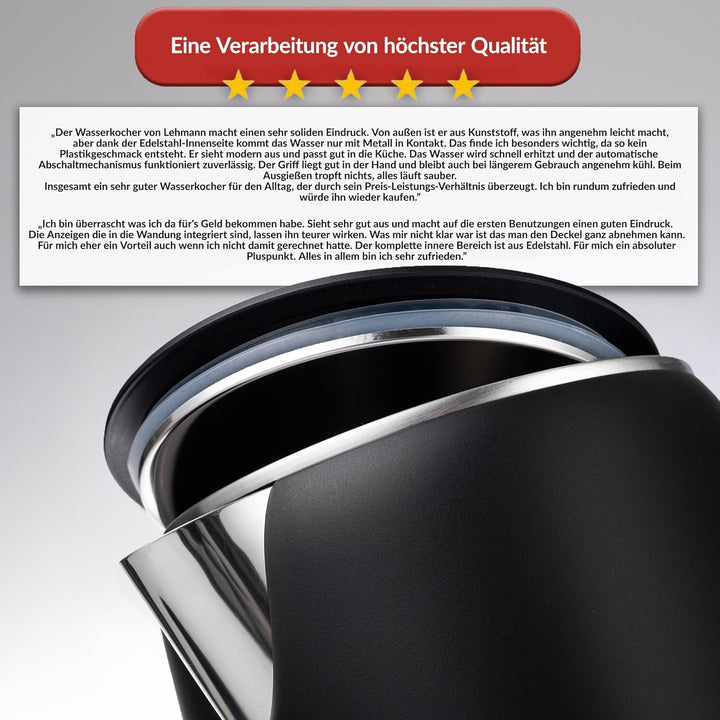 Lehmann Edelstahl Wasserkocher mit Temperaturhaltung, 1,7 Liter, Temperaturkontrolle 45-100℃, Edelst