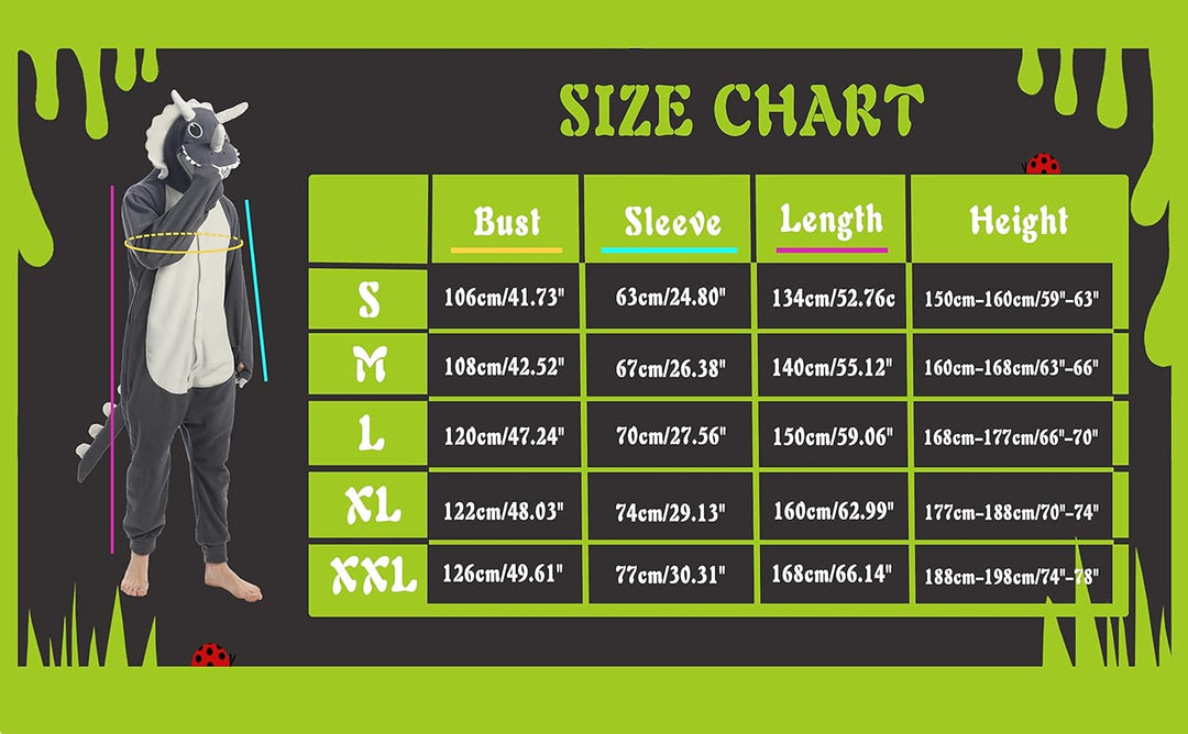 dressfan Unisex Triceratops Dinosaurier Kostüm Dino Onesie Pyjamas Halloween Karneval Kostüm für Dam