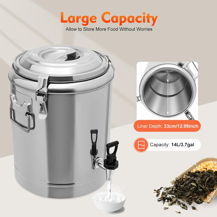 MINRS 14L Transport Thermobehälter Profi Gastro Edelstahl Thermotransportbehälter mit Tragegriffen,