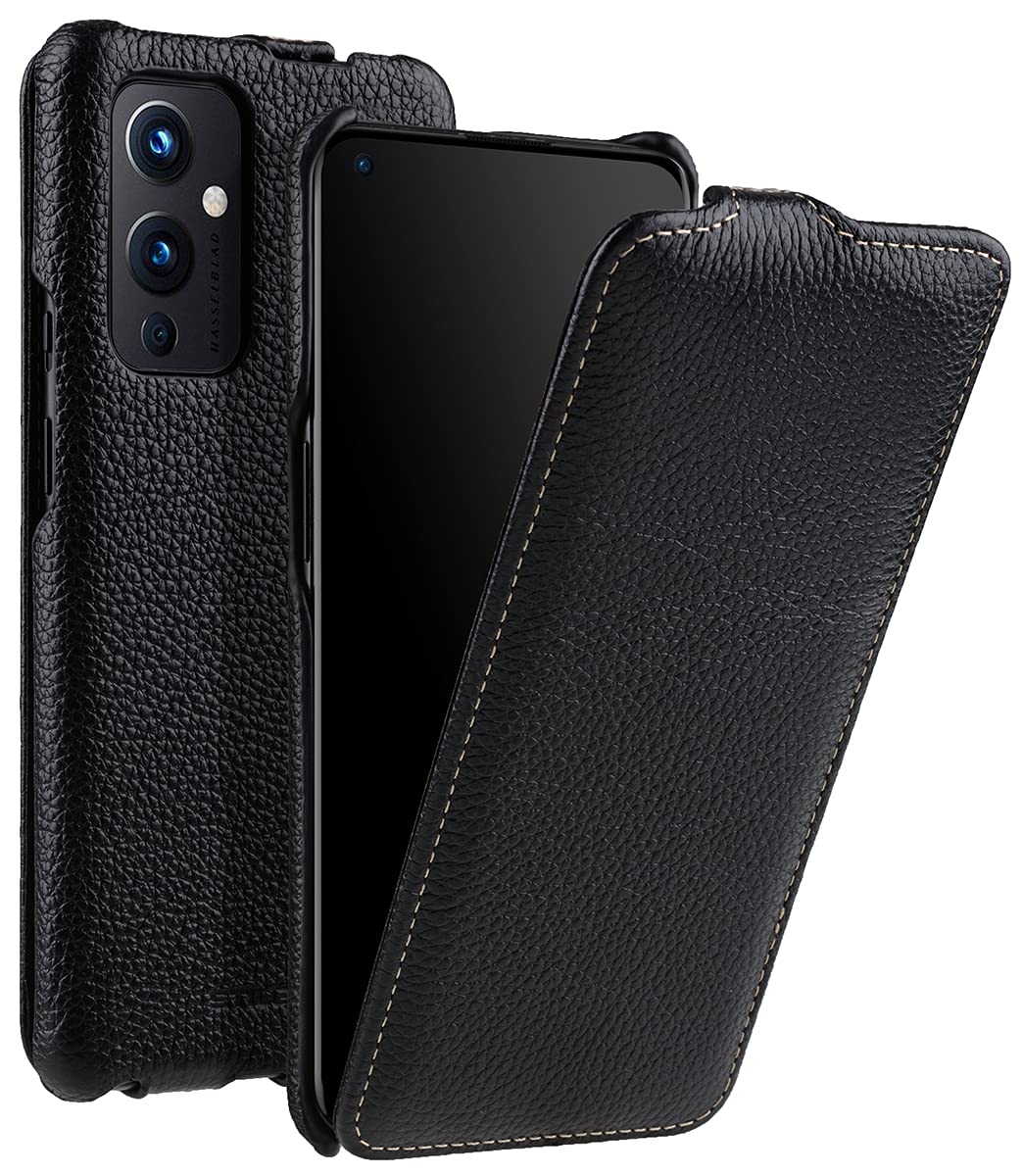 STILGUT UltraSlim kompatibel mit OnePlus 9 Hülle aus Leder - OnePlus 9 5G Flip Case, Klapphülle, Han
