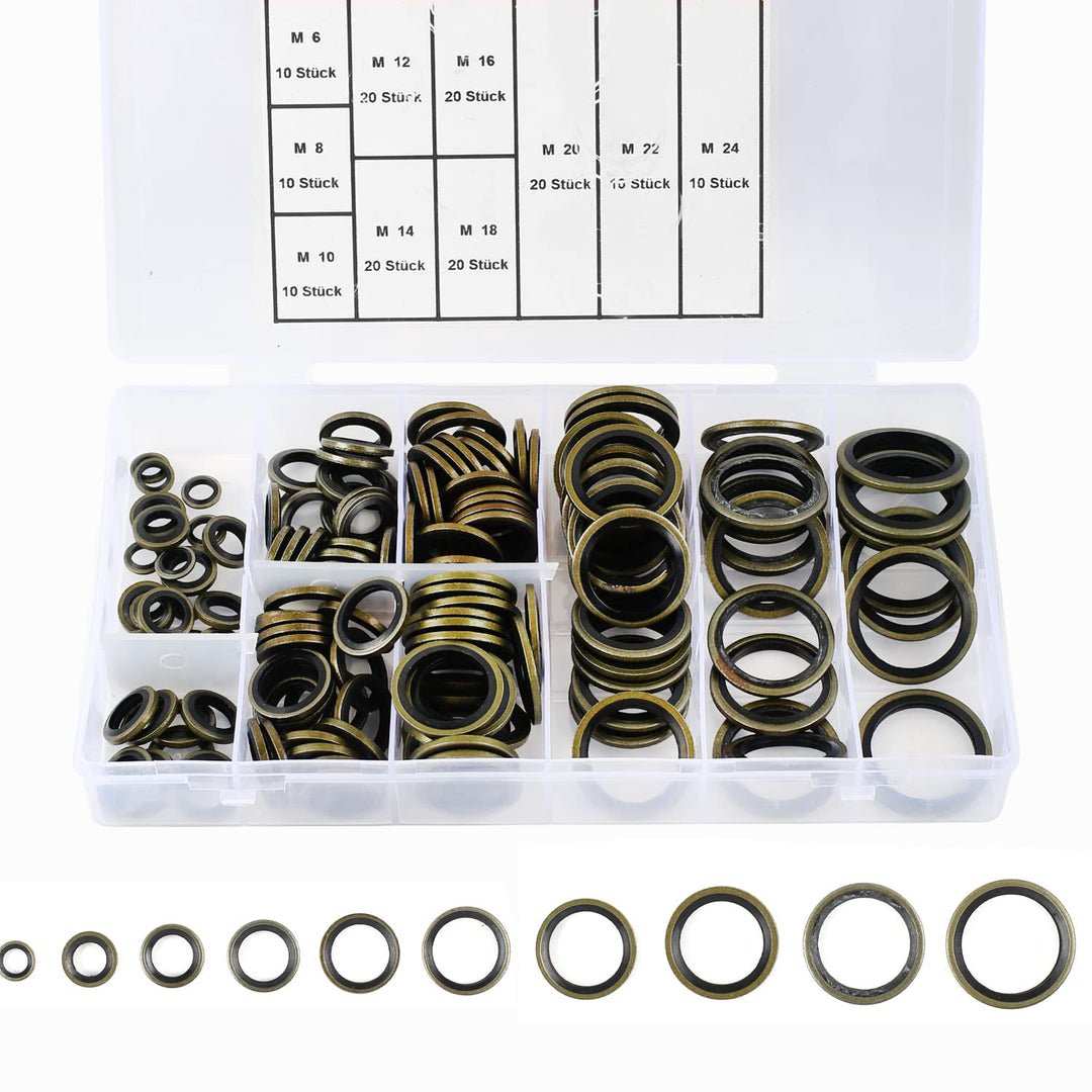 MaxAwe 150 Stk M6-M24 Hydraulik Dichtringe mit Gummilippe, Ölablassschrauben Bonded Seals, Dichtungs