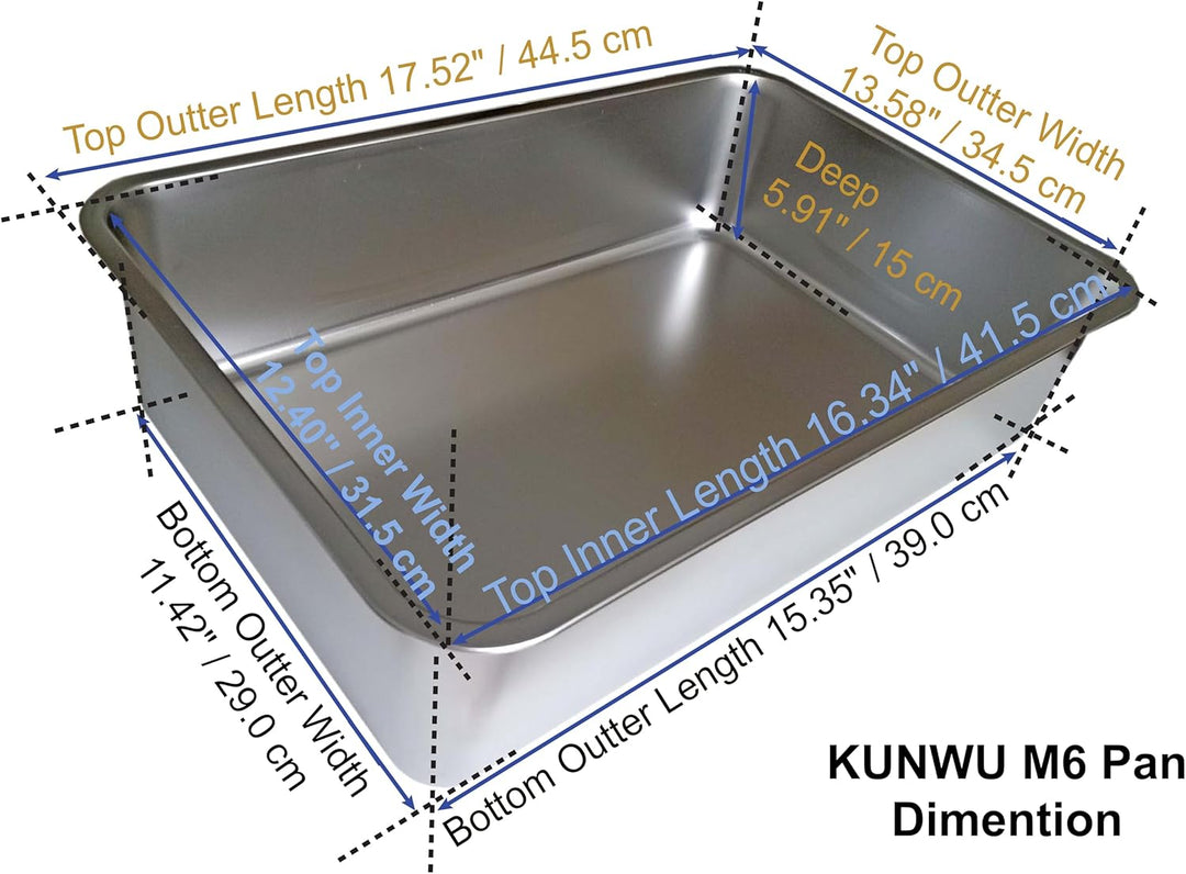 KUNWU Katzentoilette aus Edelstahl für Katzen M 45 x 35 x 15 cm, Hunde und Kaninchen, korrosionsbest
