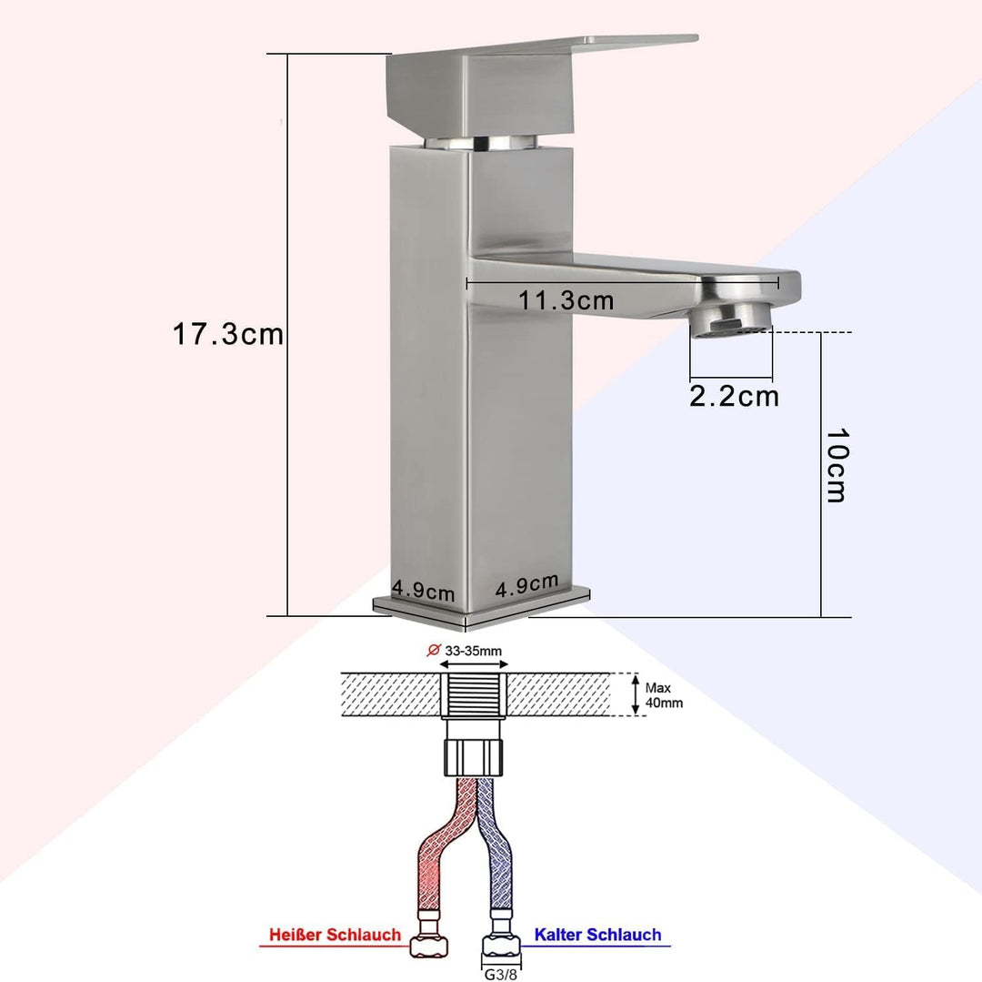 Wasserhahn Bad Waschtischarmatur Waschbecken - Armatur Hochdruck Warm und Kaltwasserhahn Edelstahl M