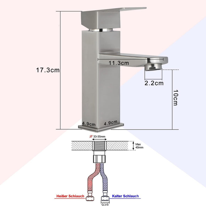 Wasserhahn Bad Waschtischarmatur Waschbecken - Armatur Hochdruck Warm und Kaltwasserhahn Edelstahl M