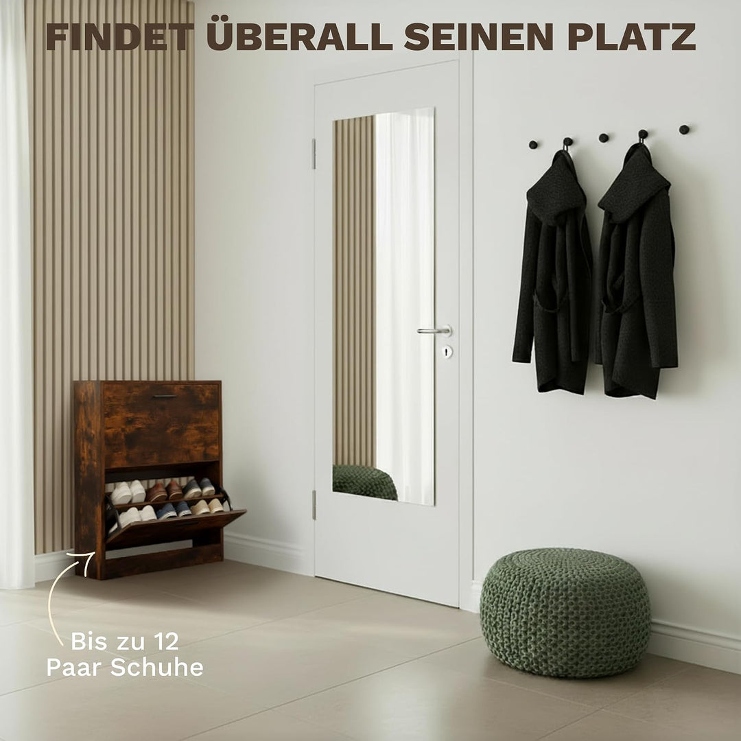 CATAVANA Schuhschrank Schmal - 2 Fächer für 12 Paar - Schuhregal Geschlossen - Platzsparend & Modern