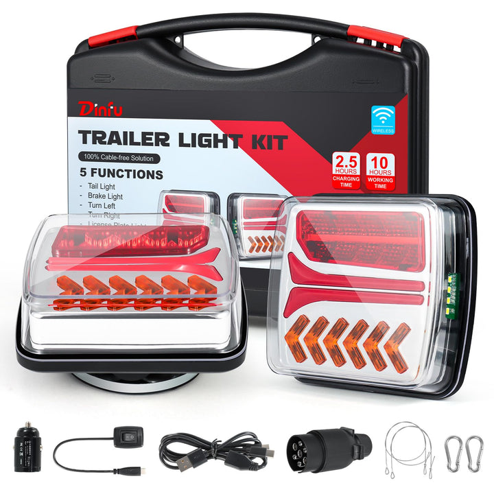 Dinfu kabellose LED Rückleuchten Anhänger mit Magnetfuss 12V-24V LED anhänger licht Set mit 7 Polig