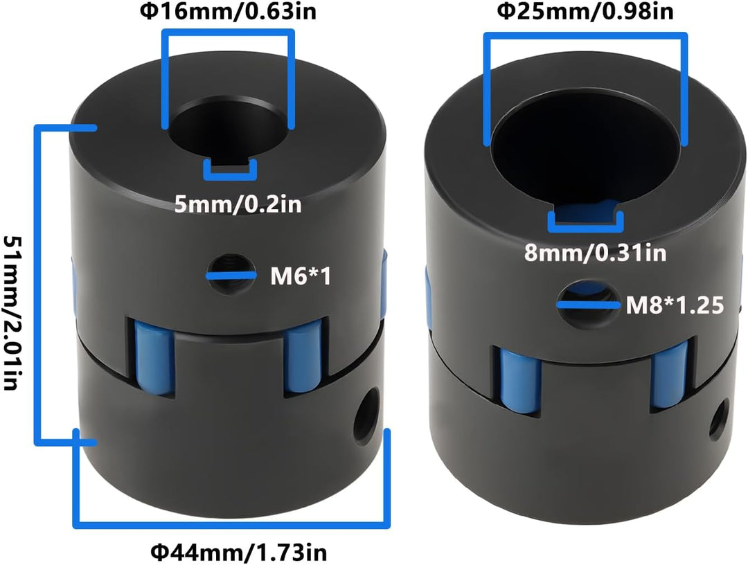 SG Store 16 mm bis 25 mm Kupplungswelle Motorkupplung für Elektromotor Spaltholz 44 x 51 mm schwarz