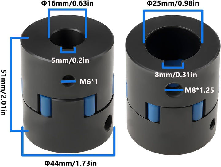 SG Store 16 mm bis 25 mm Kupplungswelle Motorkupplung für Elektromotor Spaltholz 44 x 51 mm schwarz