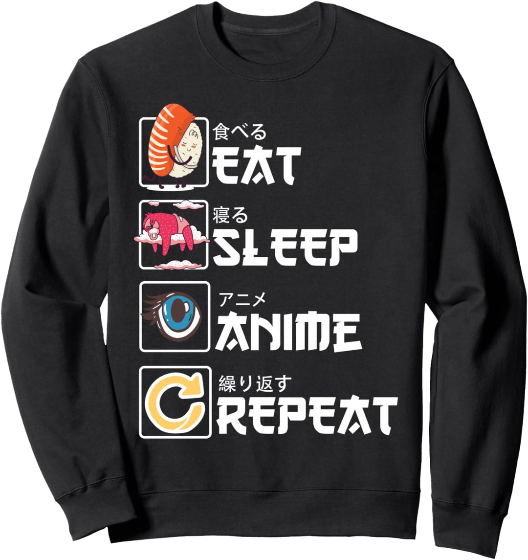 Manga Kawaii Sushi Japan - Eat Sleep Anime Repeat - Anime Sweatshirt