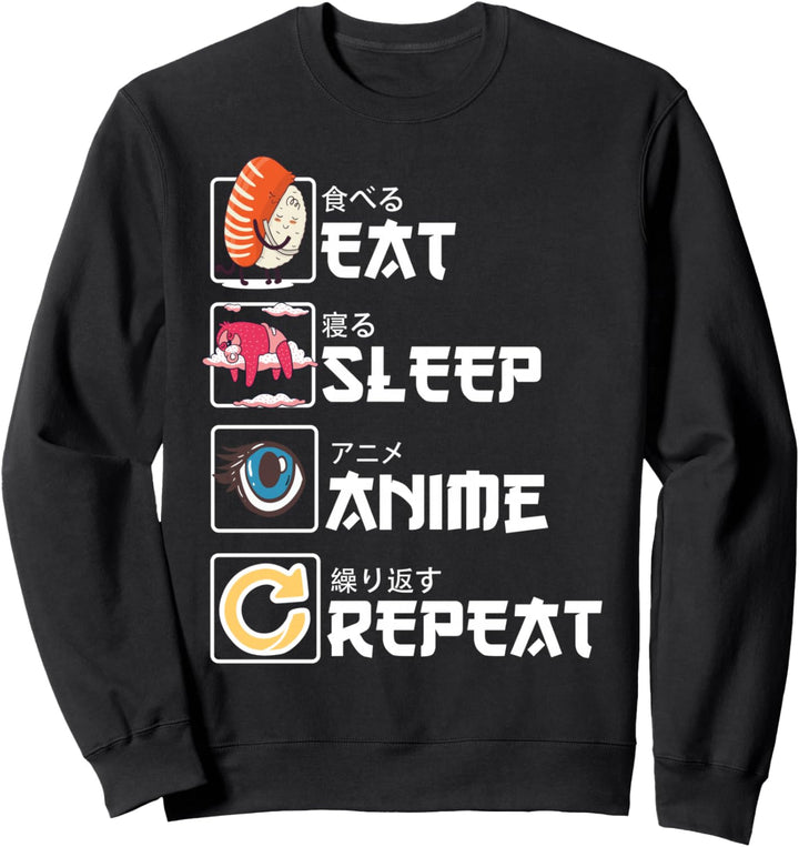 Manga Kawaii Sushi Japan - Eat Sleep Anime Repeat - Anime Sweatshirt