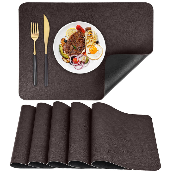 APLKER Platzsets 6er Set, Abwaschbar Tischsets rutschfest, Doppelseitigen Kunstleder Platzdeckchen,