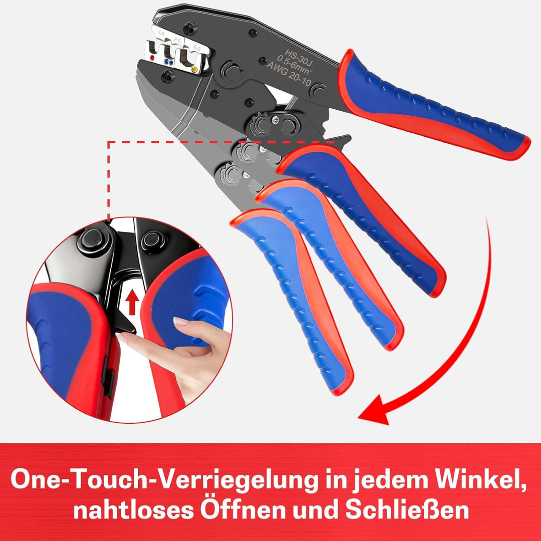 Crimpzange für Isolierte Kabelschuhe –Presszange Crimping Tool geeignet für 0,5-6mm² (AWG 10-20), Pr