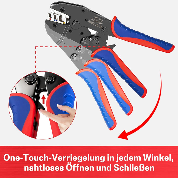 Crimpzange für Isolierte Kabelschuhe –Presszange Crimping Tool geeignet für 0,5-6mm² (AWG 10-20), Pr